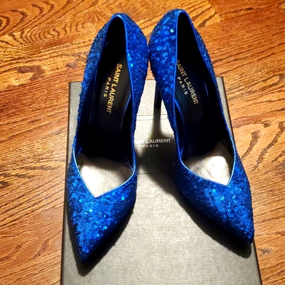 NWT Saint Laurent Blue Sequin Womens Pumps - Size 38 (US 8) NWT - Picture 7 of 16